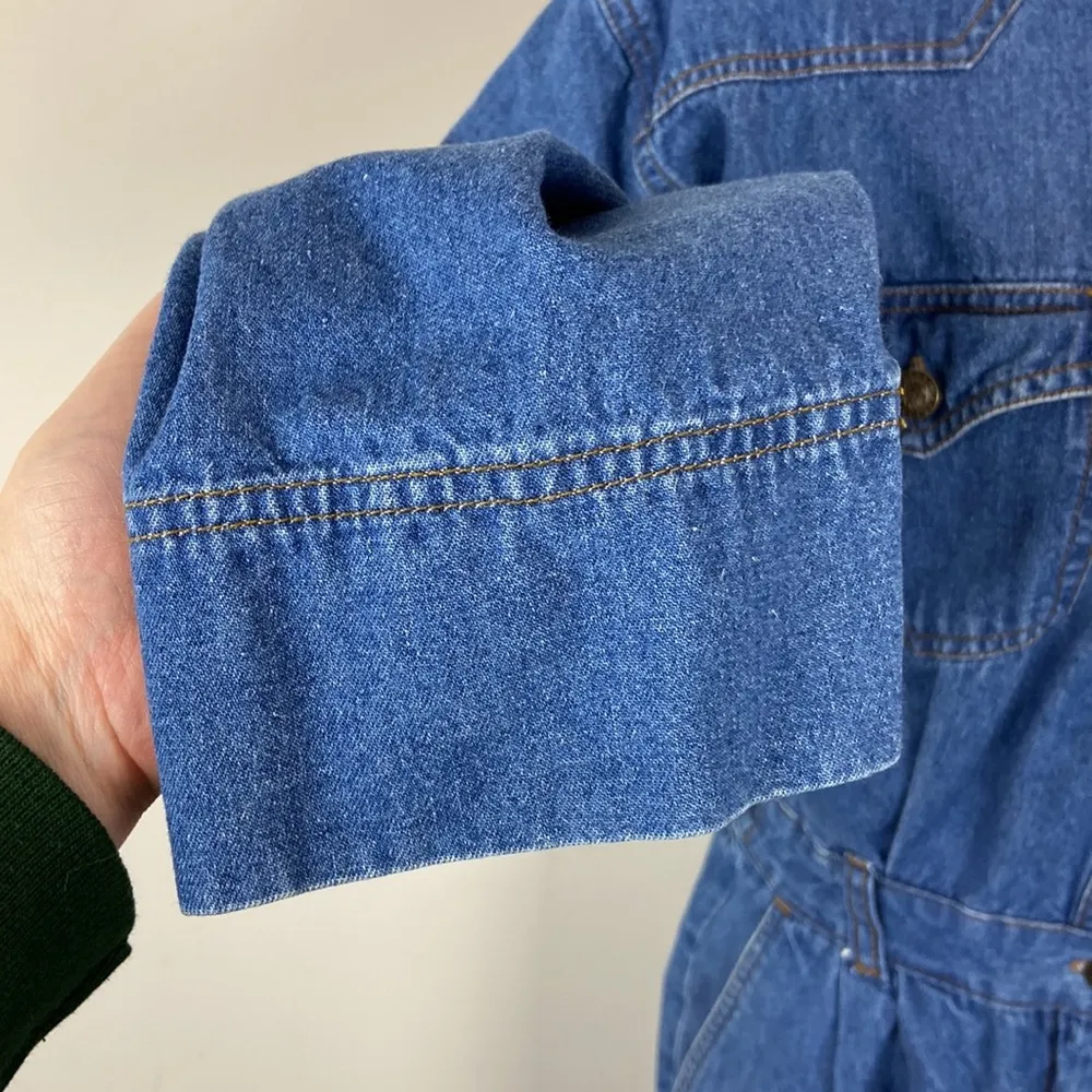 Gloria Vanderbilt Denim Retro Vintage Jumpsuit Party Dark Wash Jeans Pants L - Image 9