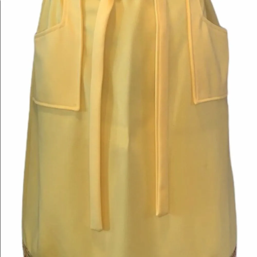 Vintage 70s Embroidered Floral Boho Pocket Skirt Dirndl, Marigold Saffron Yellow Size M - Image 7