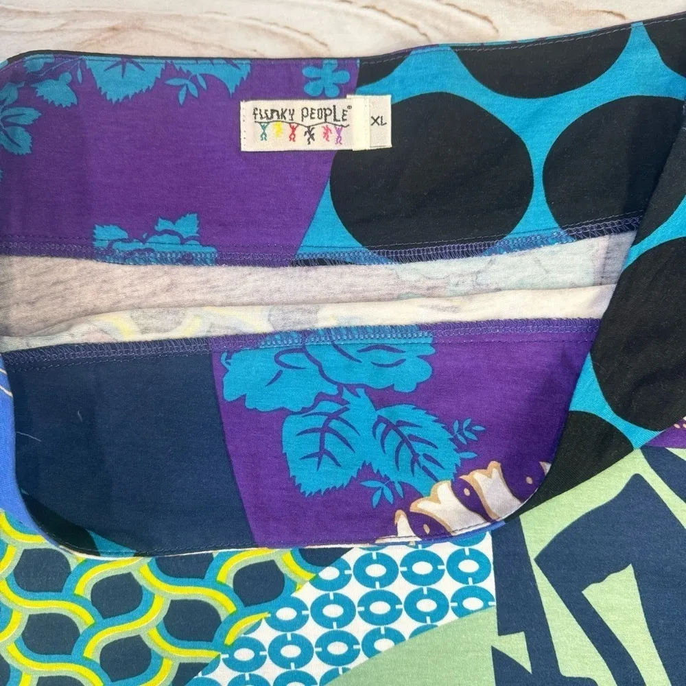 Mixed Retro Floral Print A Line Mini Skirt by Funky People Patchwork Polka Dot Size XL - Image 4