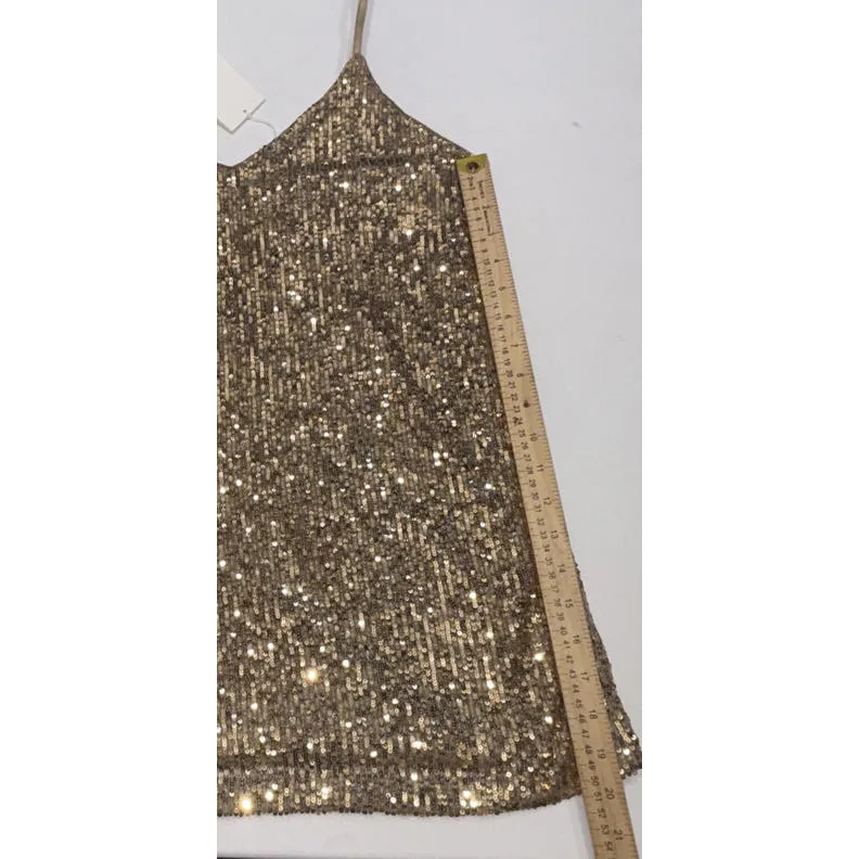 Hugo Boss Sequined Side Slit Tank Blouse Women's Size Large Champagne Gold NEW - Image 4