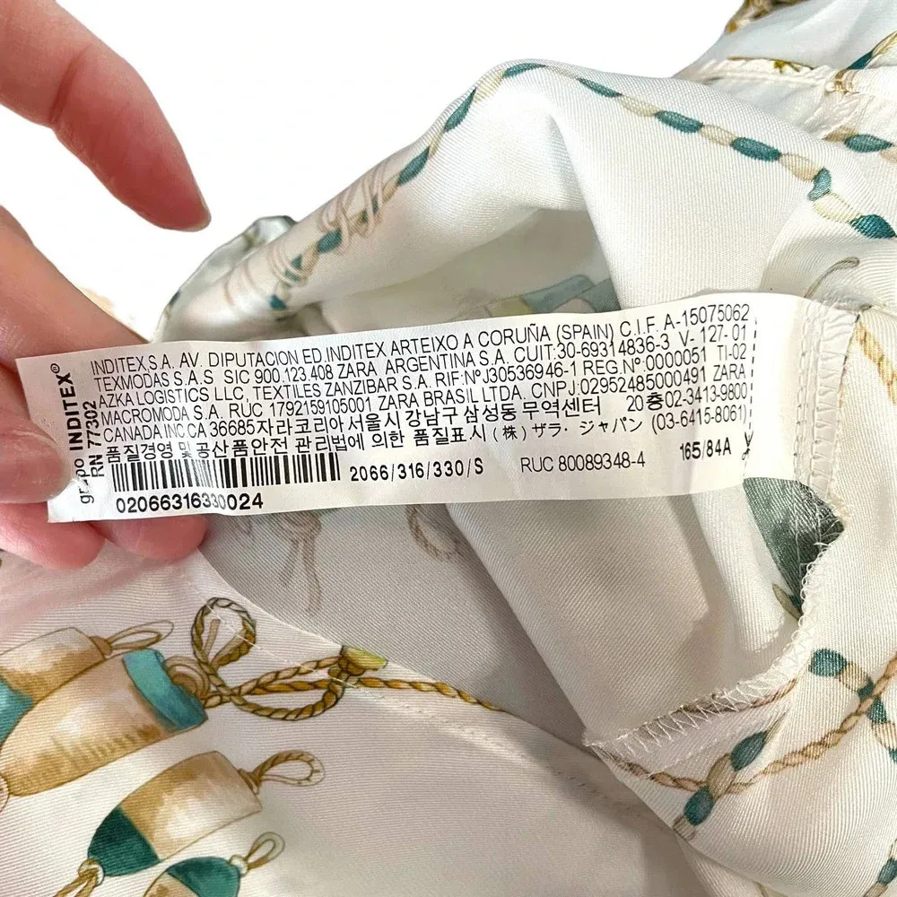 Zara Button Down Nautical Chain Printed Long Sleeve‎ Blouse White Size Small - Image 10