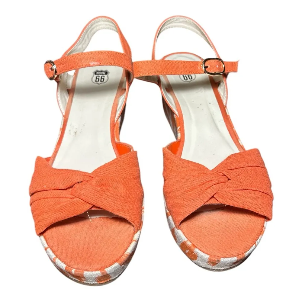 Route 66 women's Orange Wedge Sandals size 7.5 - Image 2