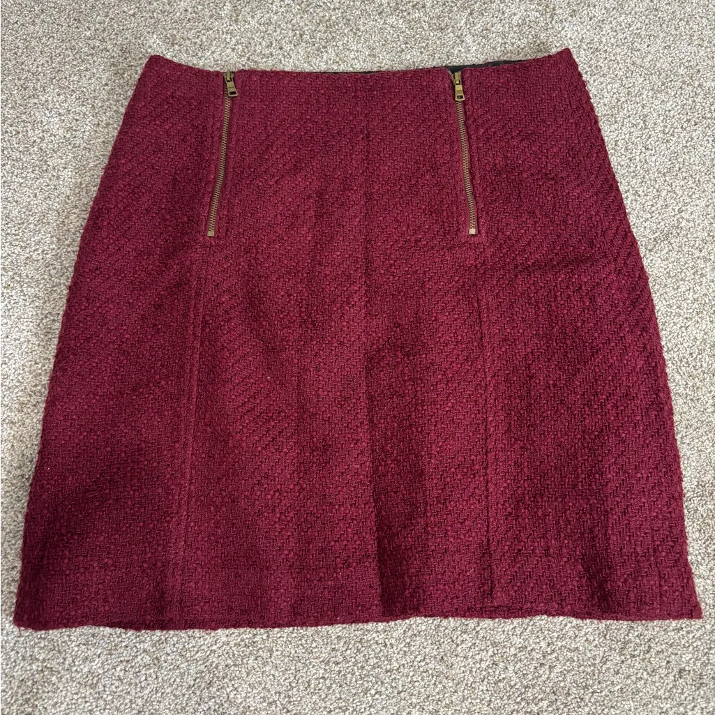 Ann Taylor LOFT Burgundy Maroon Skirt Size 2 Lined Zippers Front - Image 2