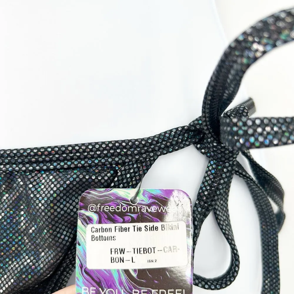 NWT FRW Freedom Rave Wear Y2K Festival Glitter Carbon Fiber Two Piece Bikini Set - Image 5