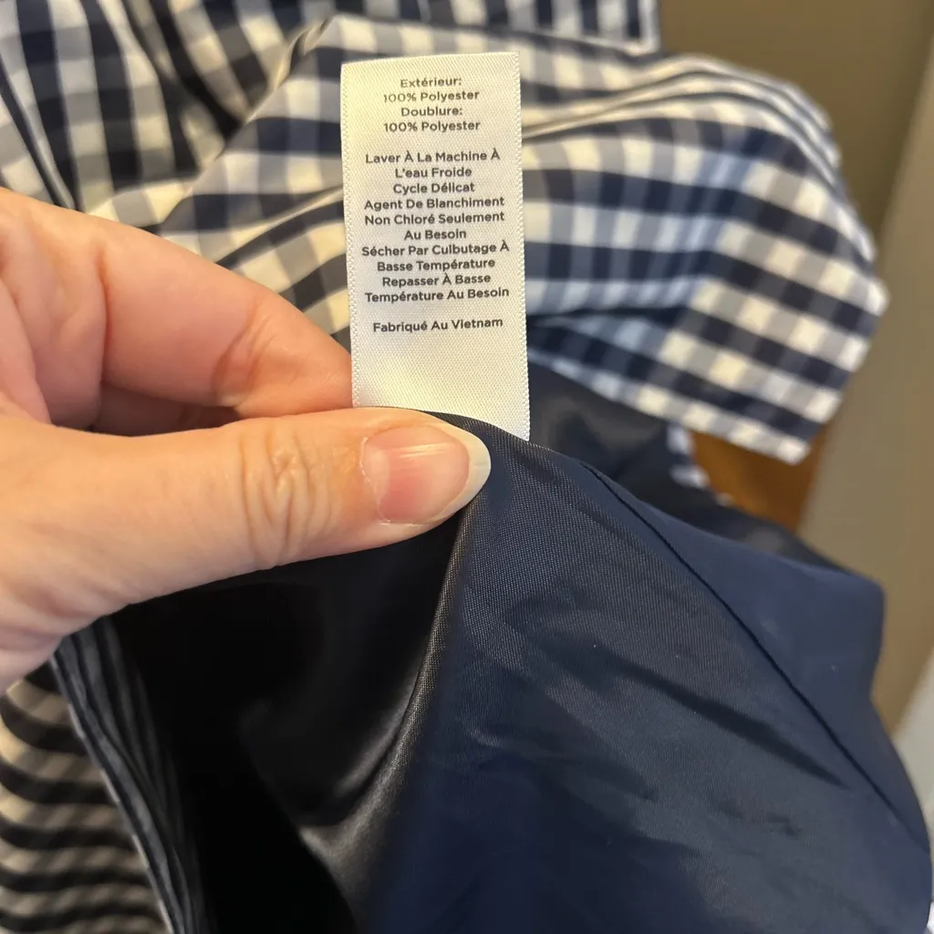 Talbots Navy Blue and White Checkered Trench Coat | Size 1X - Image 5