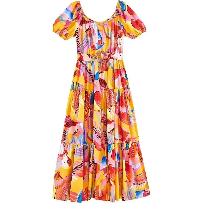 FARM Rio Neon Macaws Puff Sleeve Belted Cotton Maxi Dress - Image 2