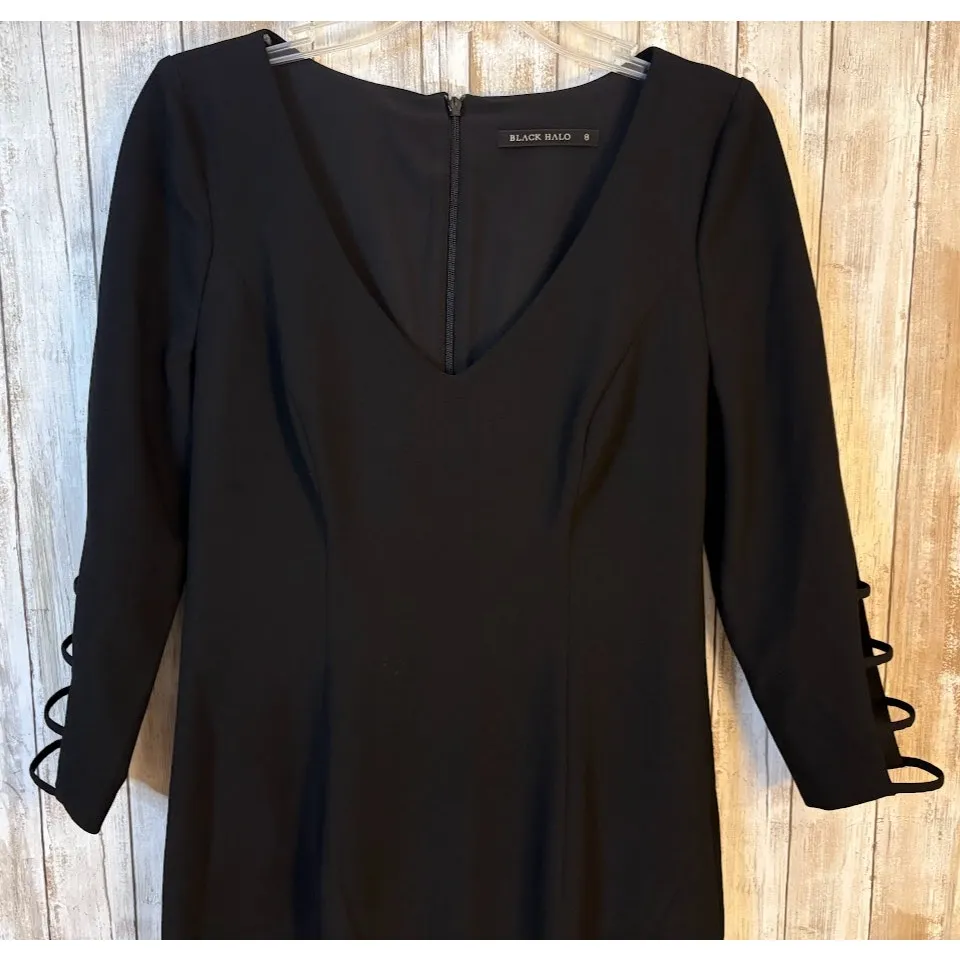 Black Halo V-Neck Sheath Dress - Size 8 - Little Black Dress - Image 5