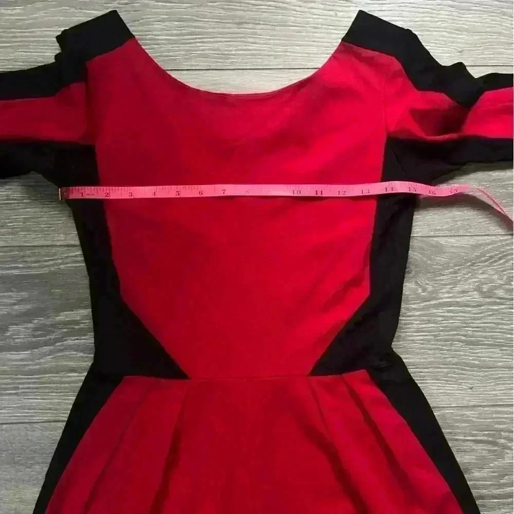 Amanda Uprichard Red Black Long Sleeve Scoop Neck Colorblock Mini Dress Size S - Image 5