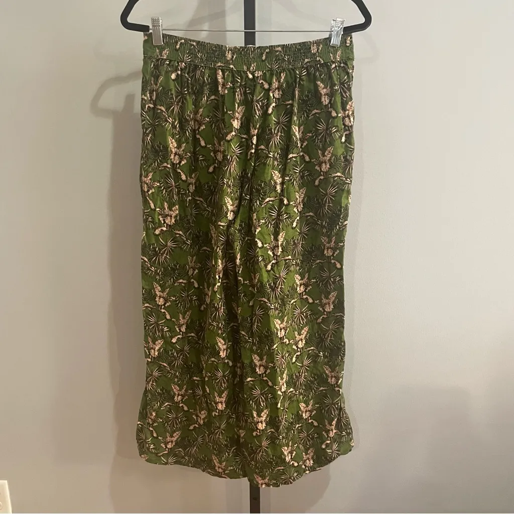 Tahari 100% Linen Floral Green Pull on Pants Size Large - Image 2