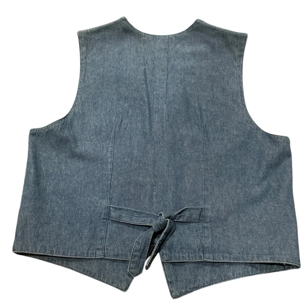 Vintage Denim Vest Embroidered Hearts Flowers Boho‎ Retro Cottagecore Festival M - Image 2