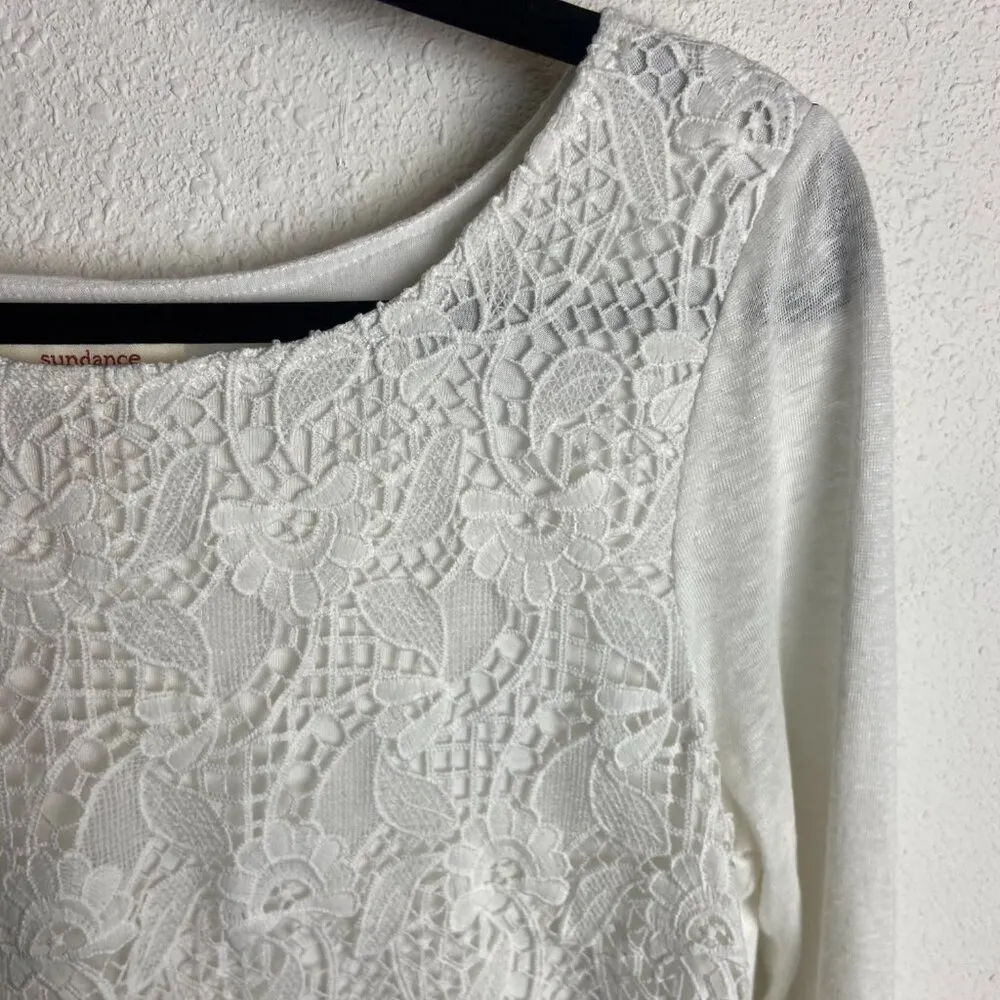 Sundance Size Small White Linen Eyelet Lace Long Sleeve Shirt Blouse Boho Tunic - Image 5