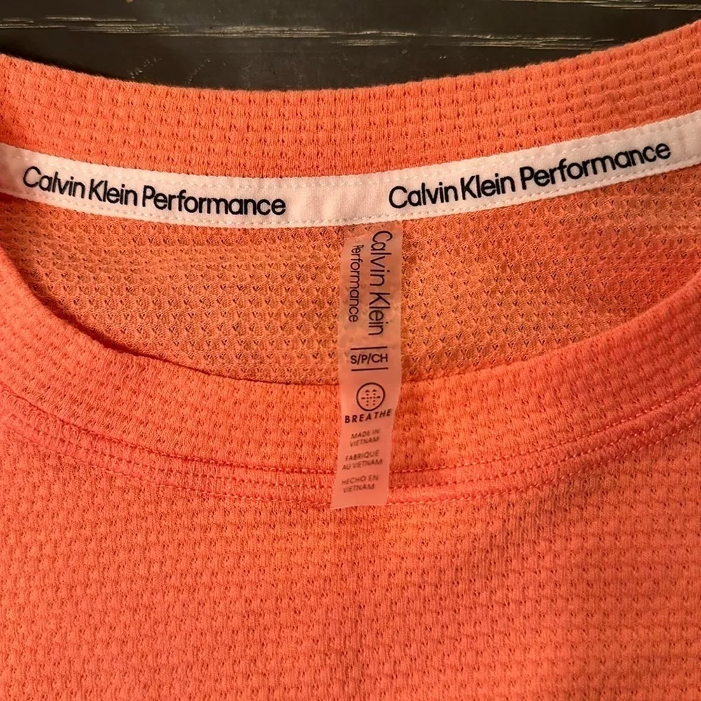 Calvin Klein Performance orange cinched side athletic top sz Small Cotton blend - Image 3