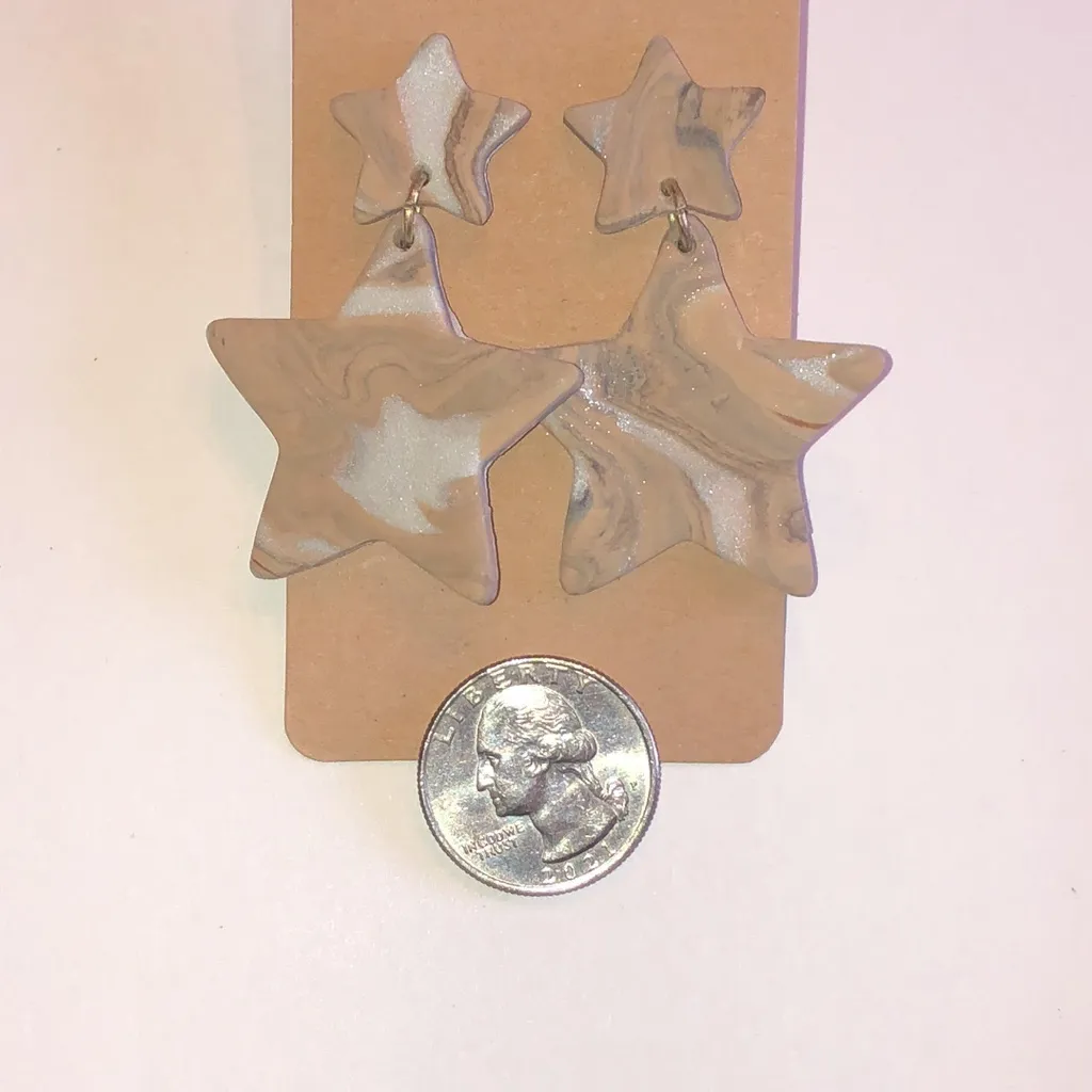 Star Shaped Marble Design Retro Boho Clay Earrings Tan - Image 3