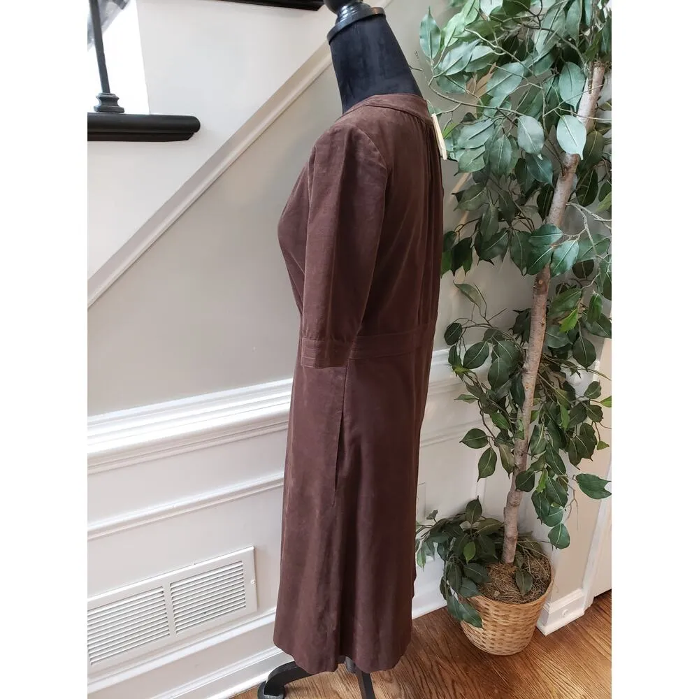 J. Crew A Line Dress Women's 6 Brown Corduroy Button-Up Short Sleeve Round Neck - Image 13