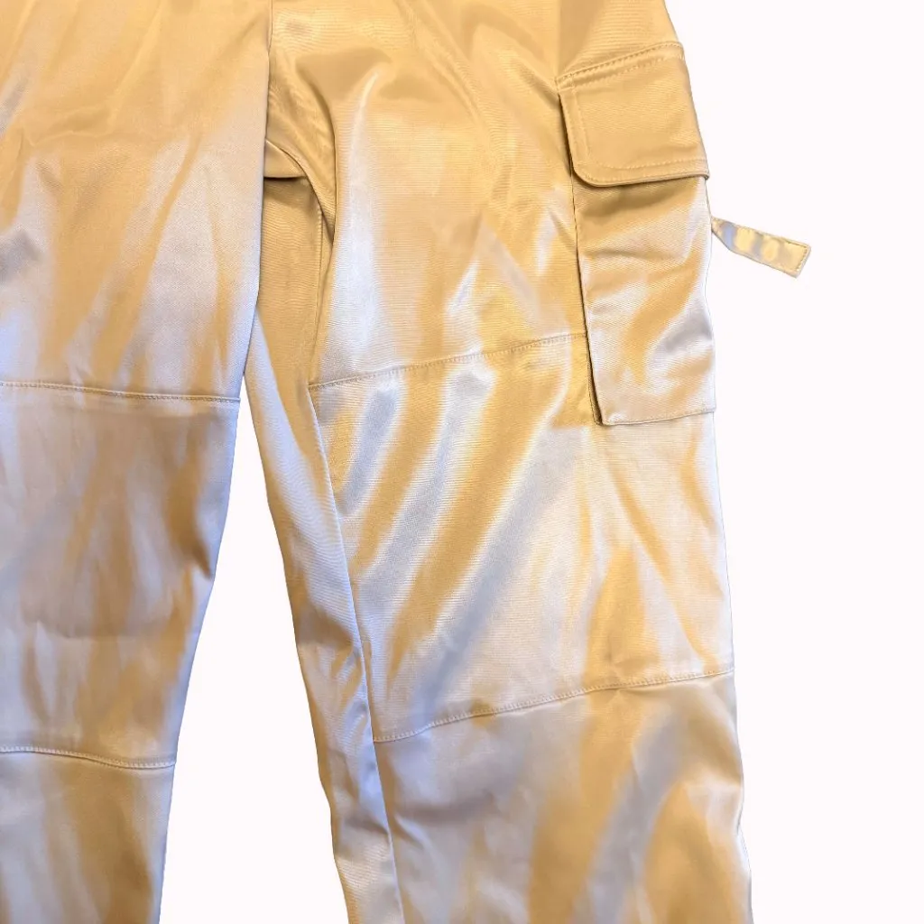 IDG Silver Metallic Cargo Pants Size 6P Y2K 2000s Gray Satin Drawstring Petite - Image 3