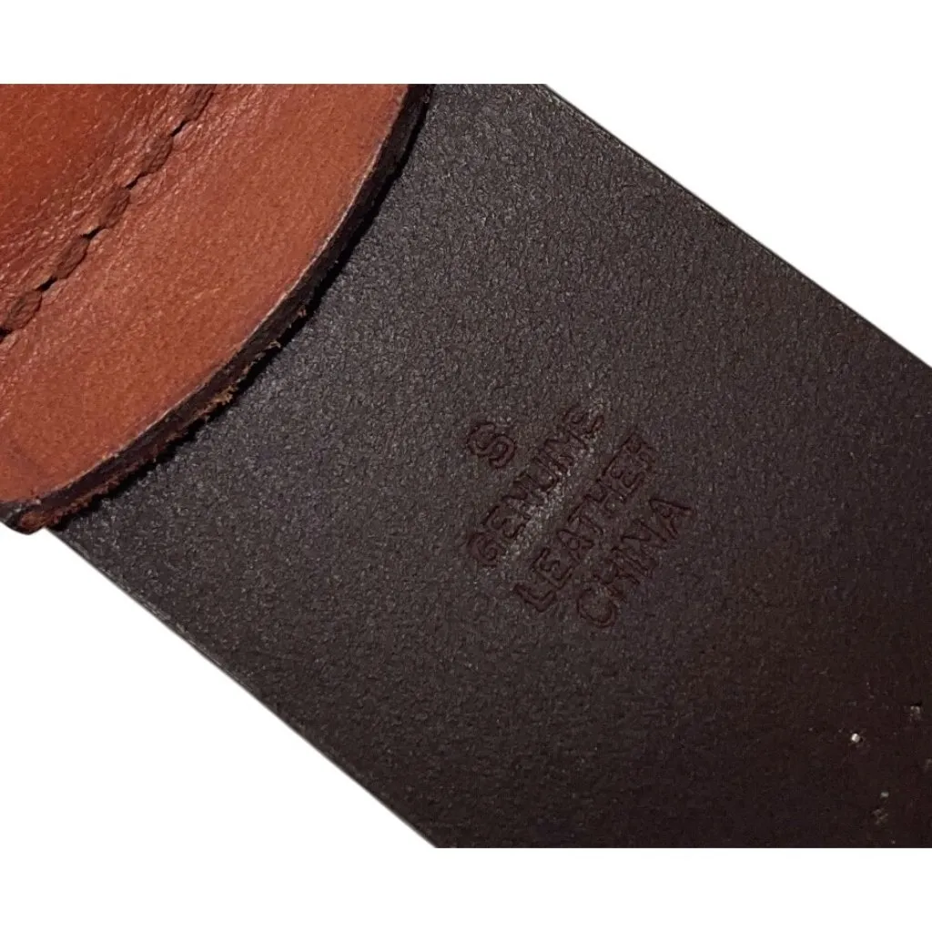 Brown Leather Belt Bronze Conchos & Brass Double Ring Buckle small s Long Adjust - Image 3