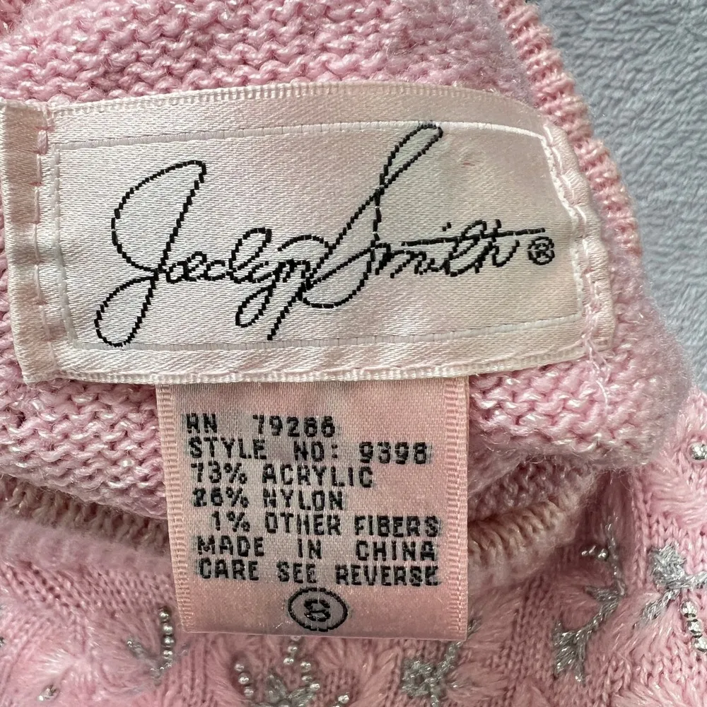 Vintage.Jaclyn Smith Embellished Sweater Mock Neck Pink Knit Pullover Size Small - Image 3