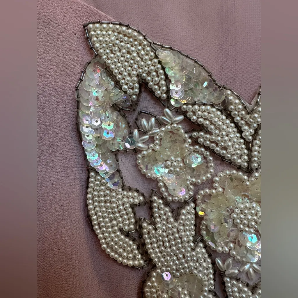 Vintage Ursula Of Switzerland Pink Long Sleeves Beaded Cape Dress Gown Size 16 - Image 5