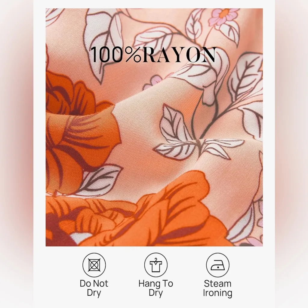 NEW Wrap V Neck Boho Floral Print Ruffle Swing A Line Beach Mini Dress S Orange - Image 5