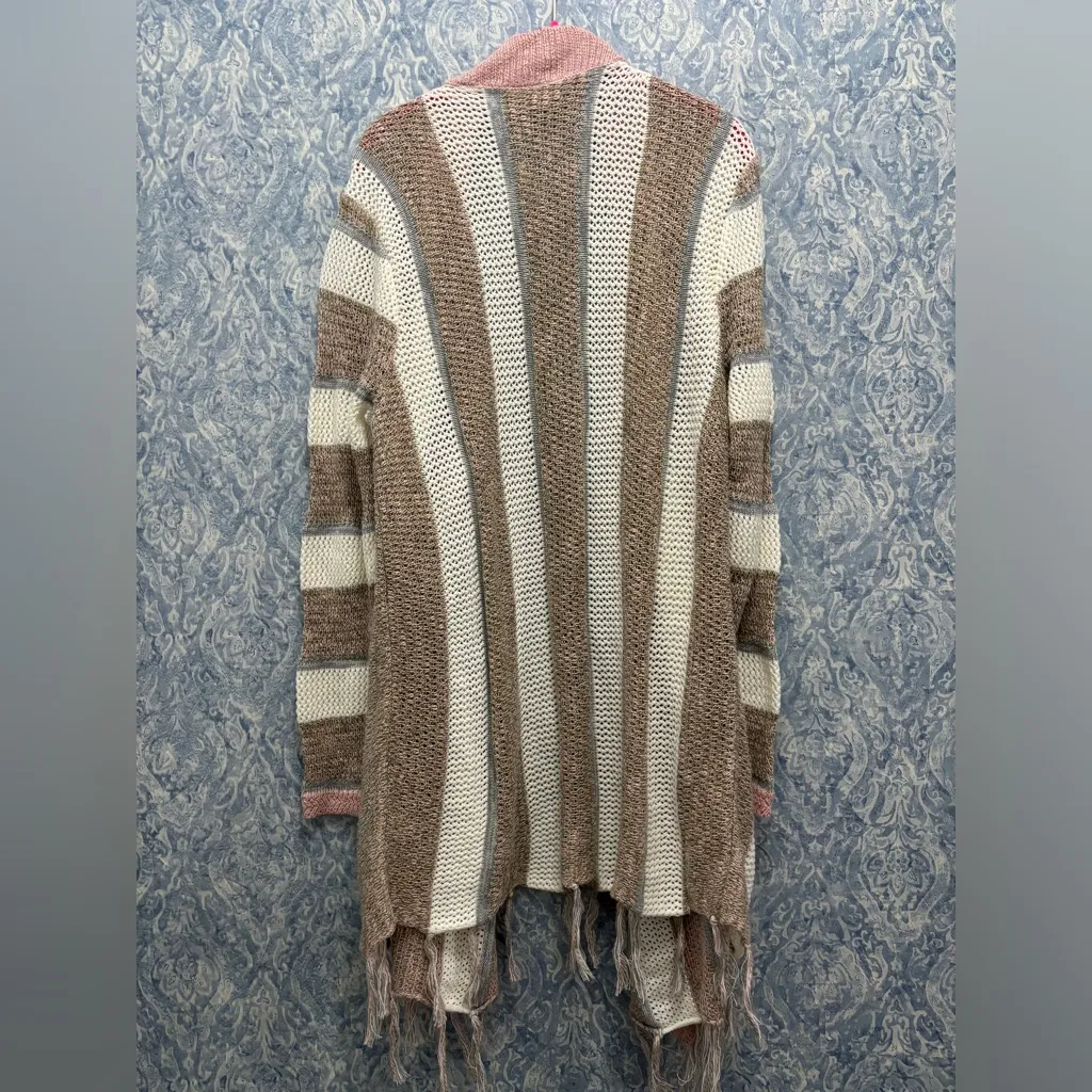 Cato Plus 14/16W Pink And brown Striped Long Sleeve Open Front Cardigan NWT - Image 6