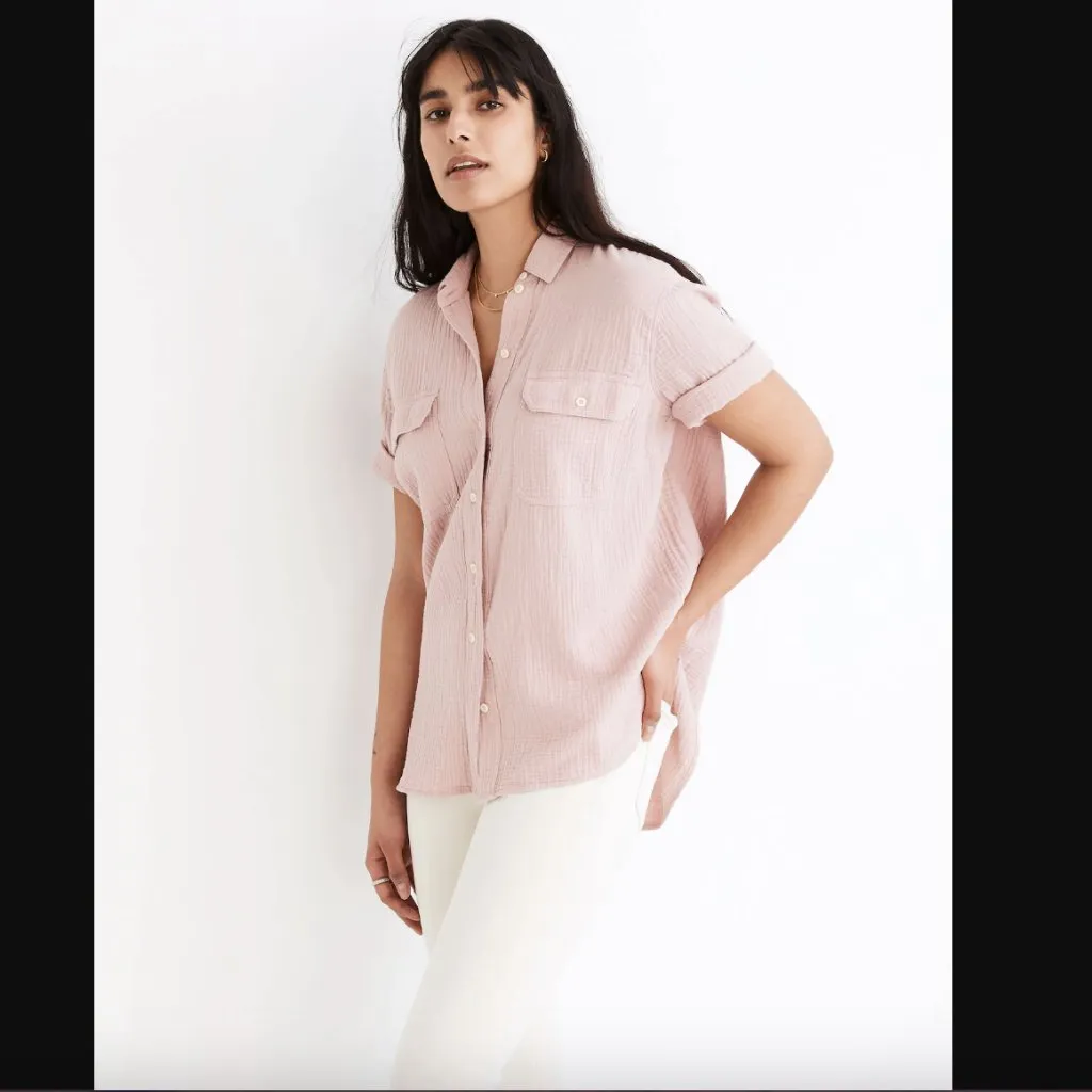 Madewell Lightspun Short-Sleeve Flap-Pocket Shirt in Wisteria Dove S - Image 2
