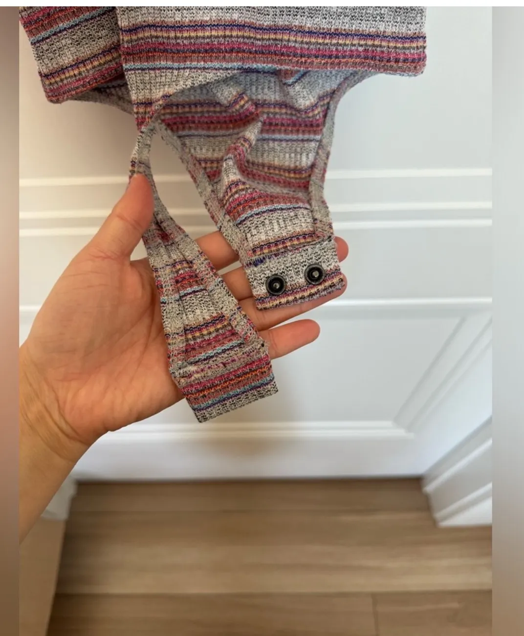 Striped Sparkly False Button Thong Bodysuit - Image 7