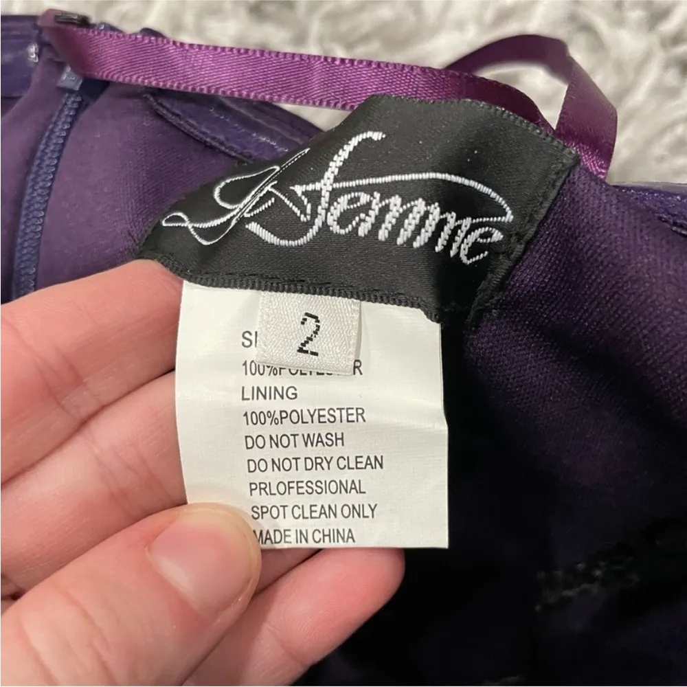 La Femme 28204 Strapless Jersey Sheath Dress with Slit Purple - Image 5