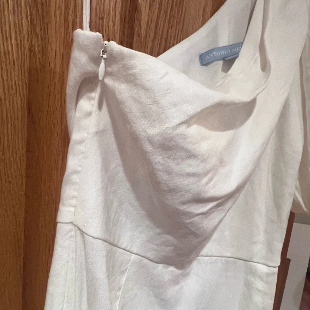 ANTONIO MELANI Lindy Asymmetric One Shoulder‎ Linen Midi Sheath Dress Ivory Sz 4 - Image 5