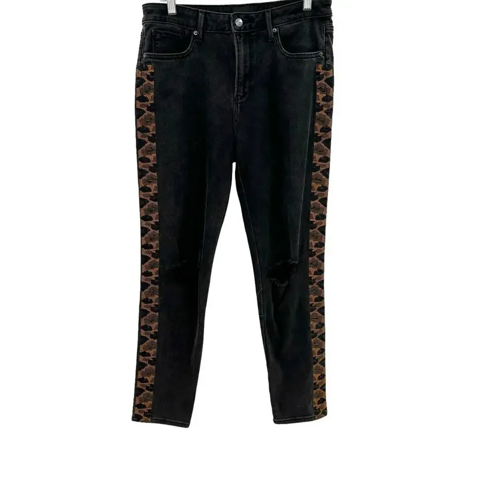 Driftwood Gizelle Skinny‎ Fit Ankle Jeans with Cheetah Stripe Black Size 28 - Image 3