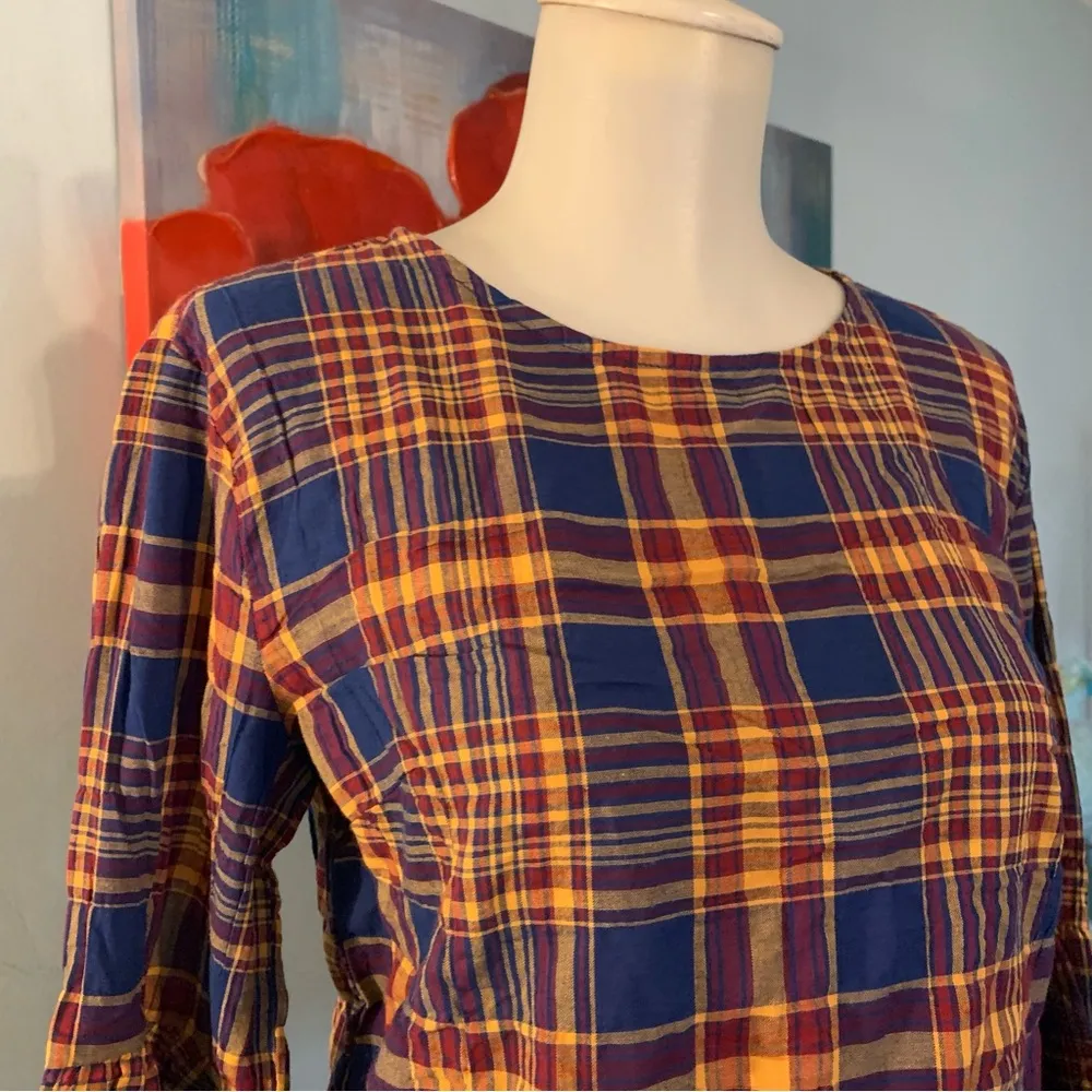 English Factory Plaid Cotton Oyster-Sleeve Top Multi Sz XS $65 - Image 4