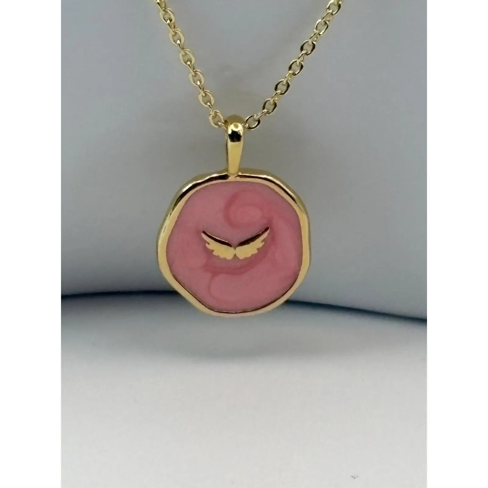 Angel Wings Enamel Medallion Pendant Necklace 18K Gold Plated NWT - Image 2