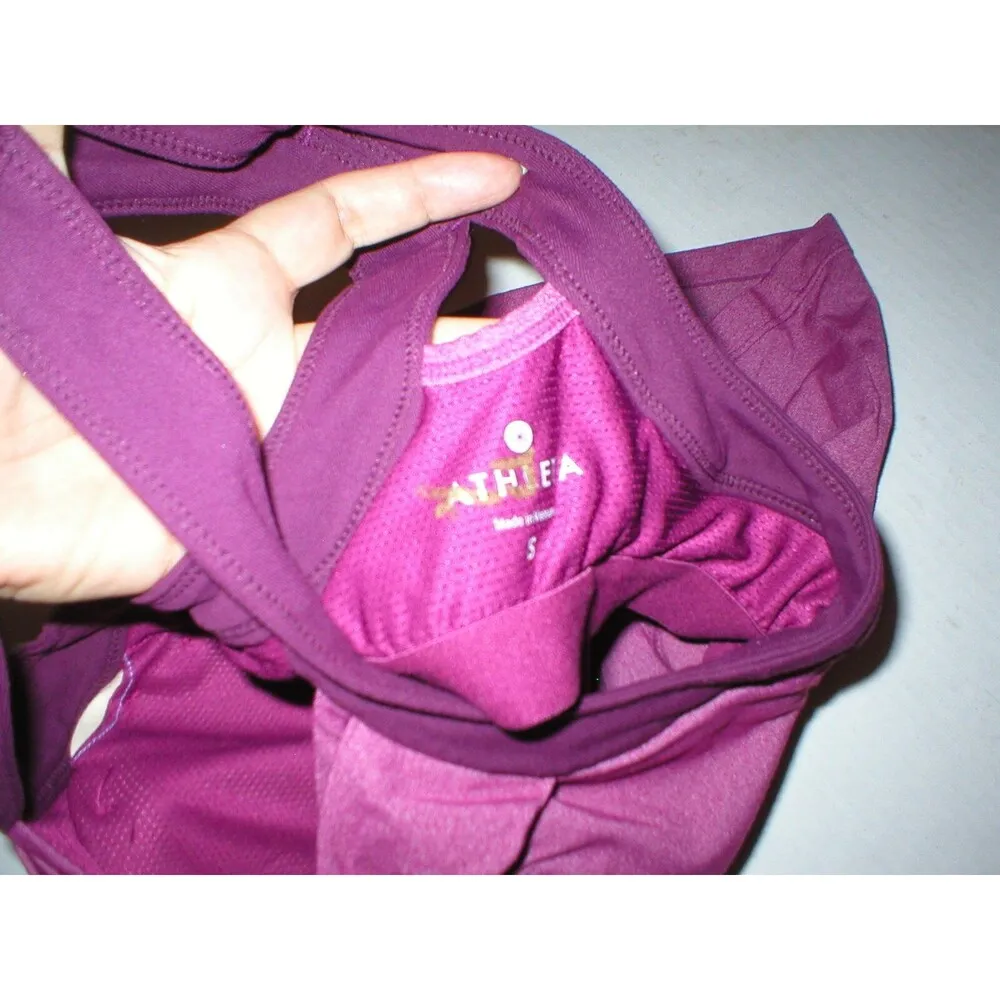 Womens Athleta Yoga Pilates Top Bra S Burgundy Purple Tank Jaya Twist Front Pads - Image 3