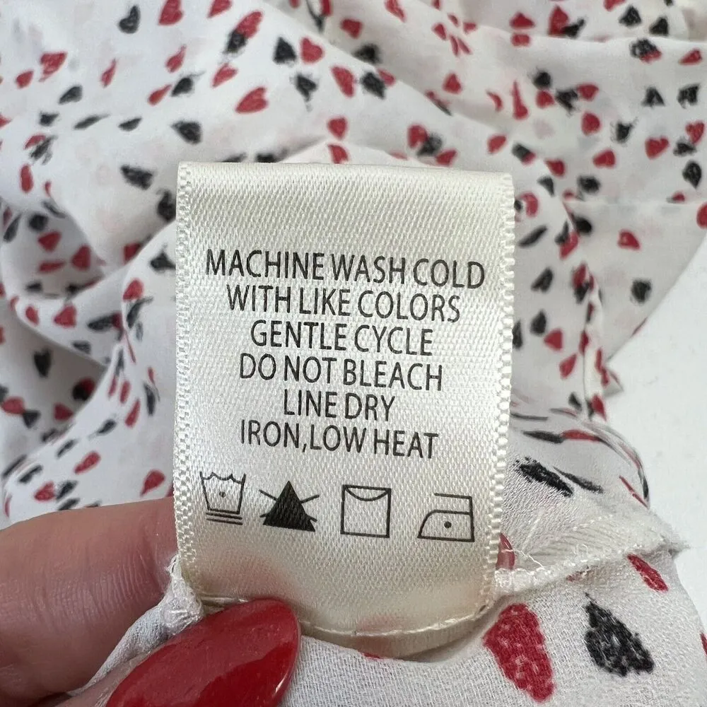 Max Studio Size L Blouse Heart Polka Dot Keyhole Tie Front Smocked Long Sleeve - Image 9