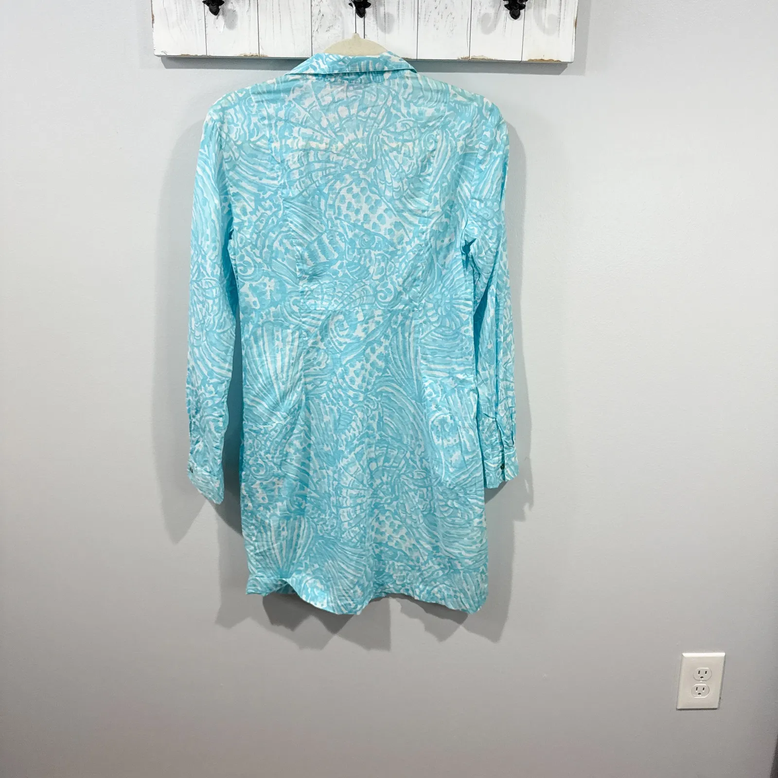 Lilly Pulitzer Shorley Tunic Dress Teal Seashell Print Size S Cotton - Image 5