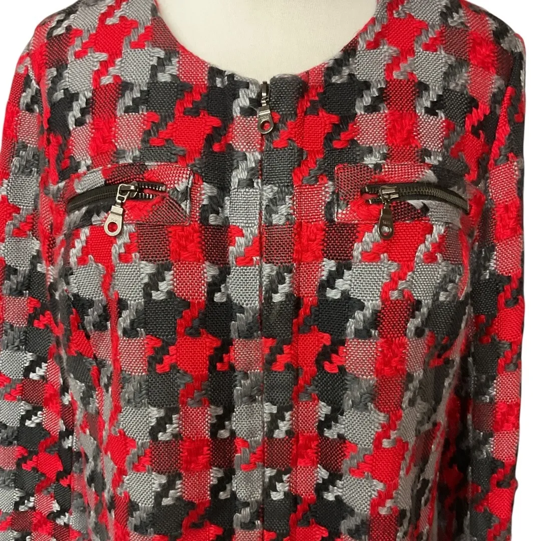 Chadwicks Houndstooth Woven Lined Work Designer Classic Blazer Jacket Size 12 - Image 2