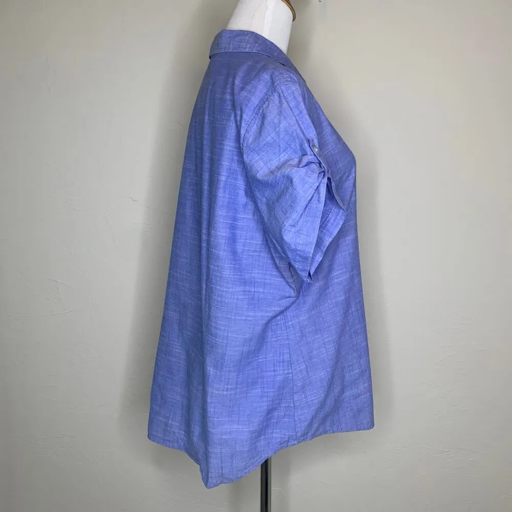 Lee Cotton Chambray Blue Popover Blouse Sz Large - Image 4