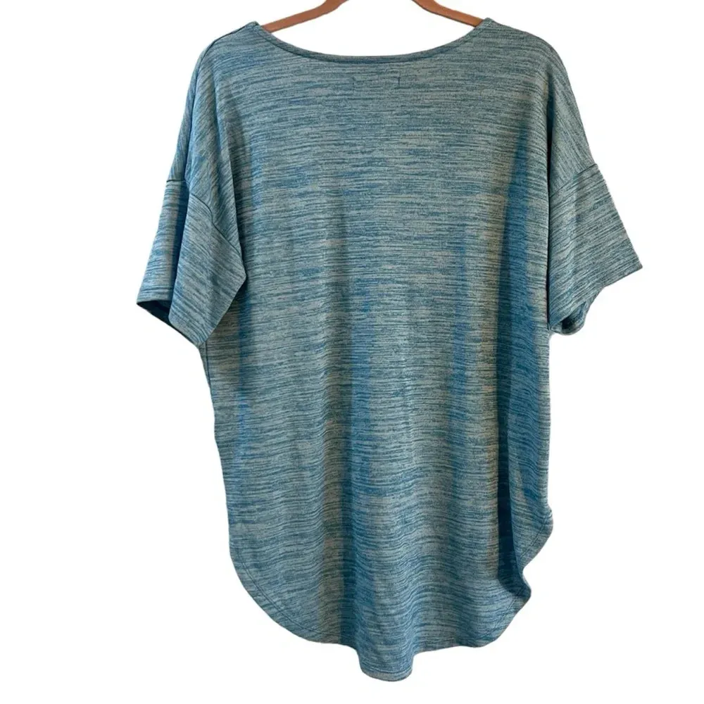 Vintage Simply Styled V-neck Top Soft Stretch Heathered Teal Turquoise Blouse - Image 2