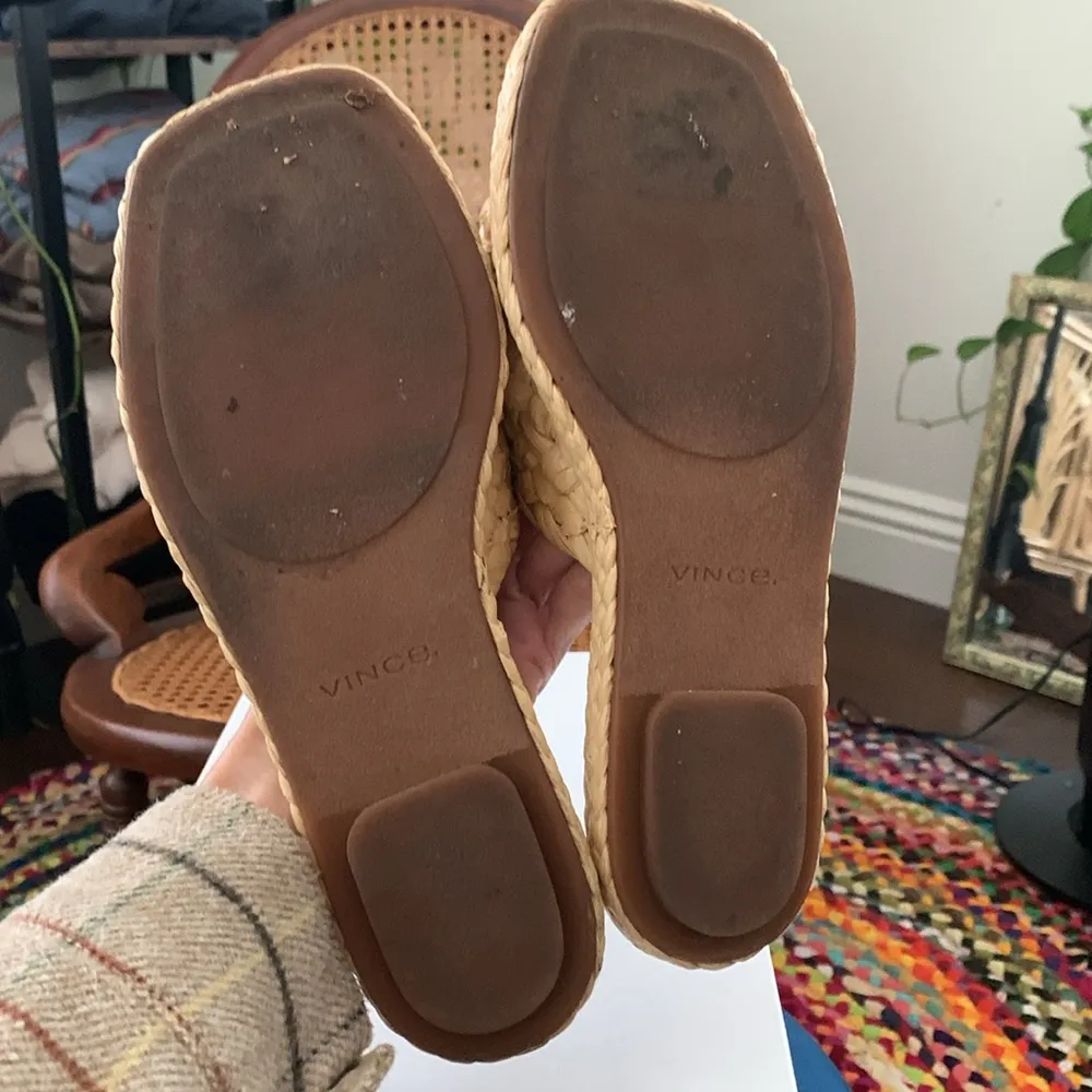 Vince Rumi Tan Natural Raffia Basket Weave Cushioned Sole Slip On Slide Sandal - Image 6