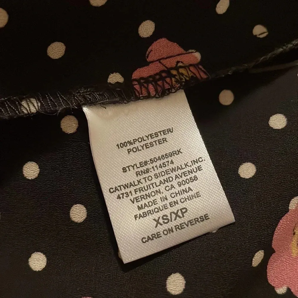 Pleione Women’s Sleeveless Blouse Size XS / Black Polka Dots and Flowers - Image 6