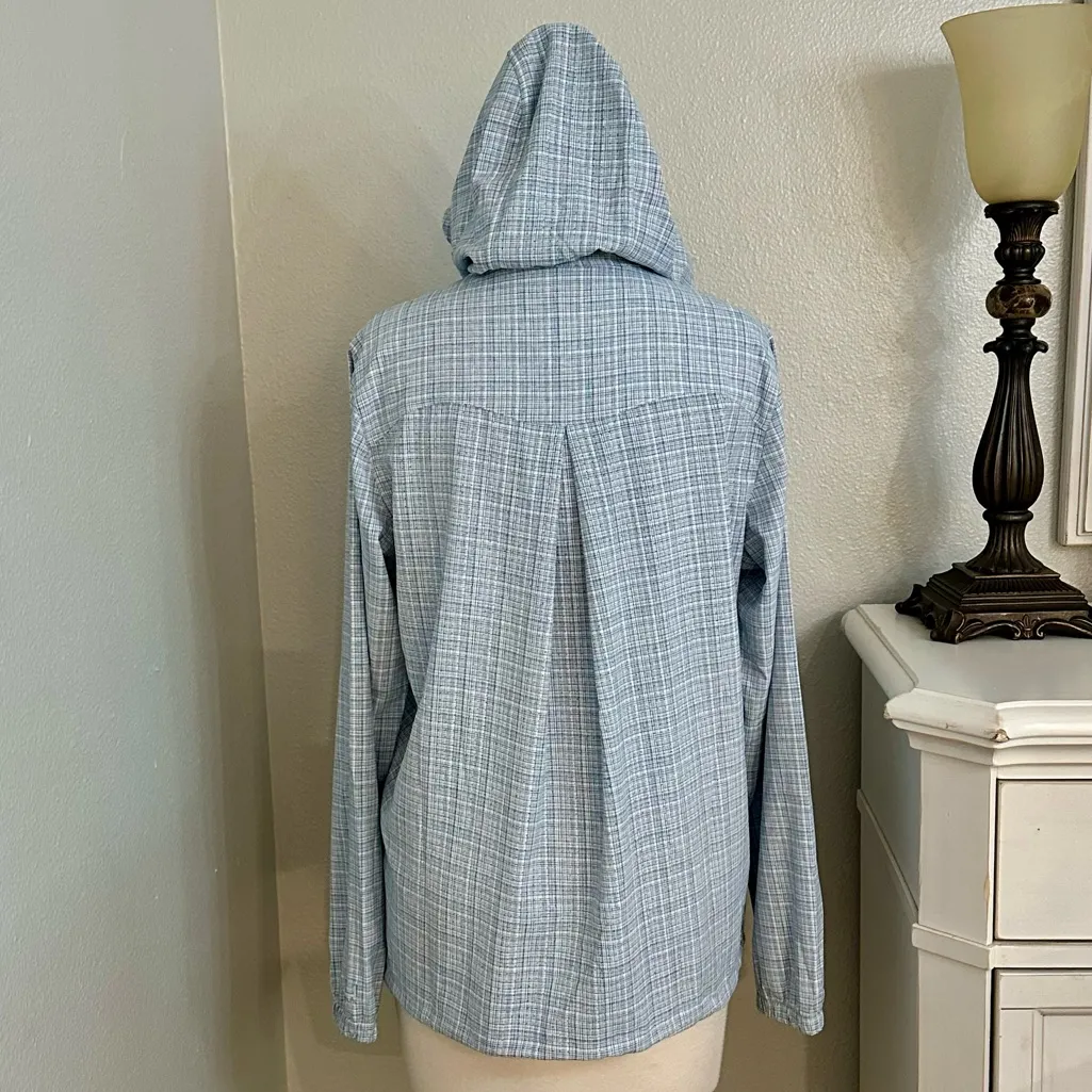 HUK 1/2 Zip Fishing Pullover Hoodie Sun Wind Protection Blue White Size Medium - Image 4