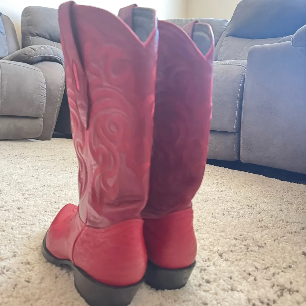 Vintage Los Altos Leather Ostrich Cowboy Boots Size 8.5M 9.5W in Red - Image 3