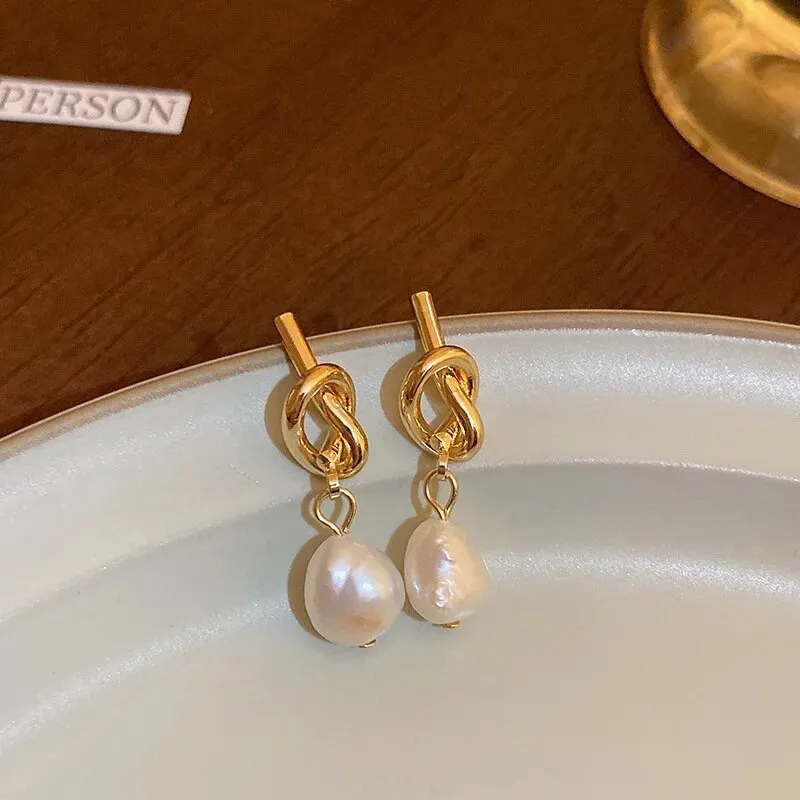 Gold Pearl Spiral Earrings - Image 4