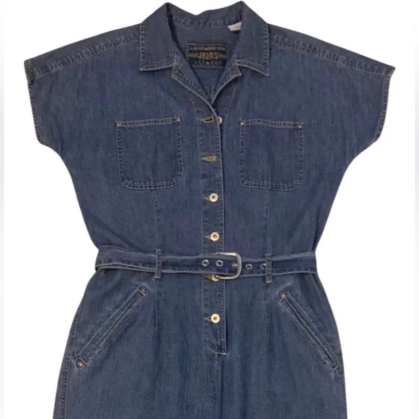 Vintage 90s Liz Claiborne Blue Denim Romper with Belt and Collar - Image 2