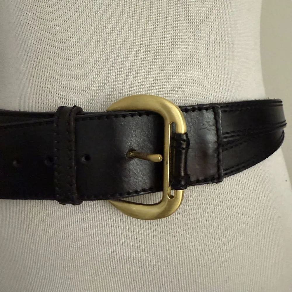Linea Pelle Black Leather Gold Buckle Crisscross Waist Belt Women Size M BOHO‎ Size M - Image 4