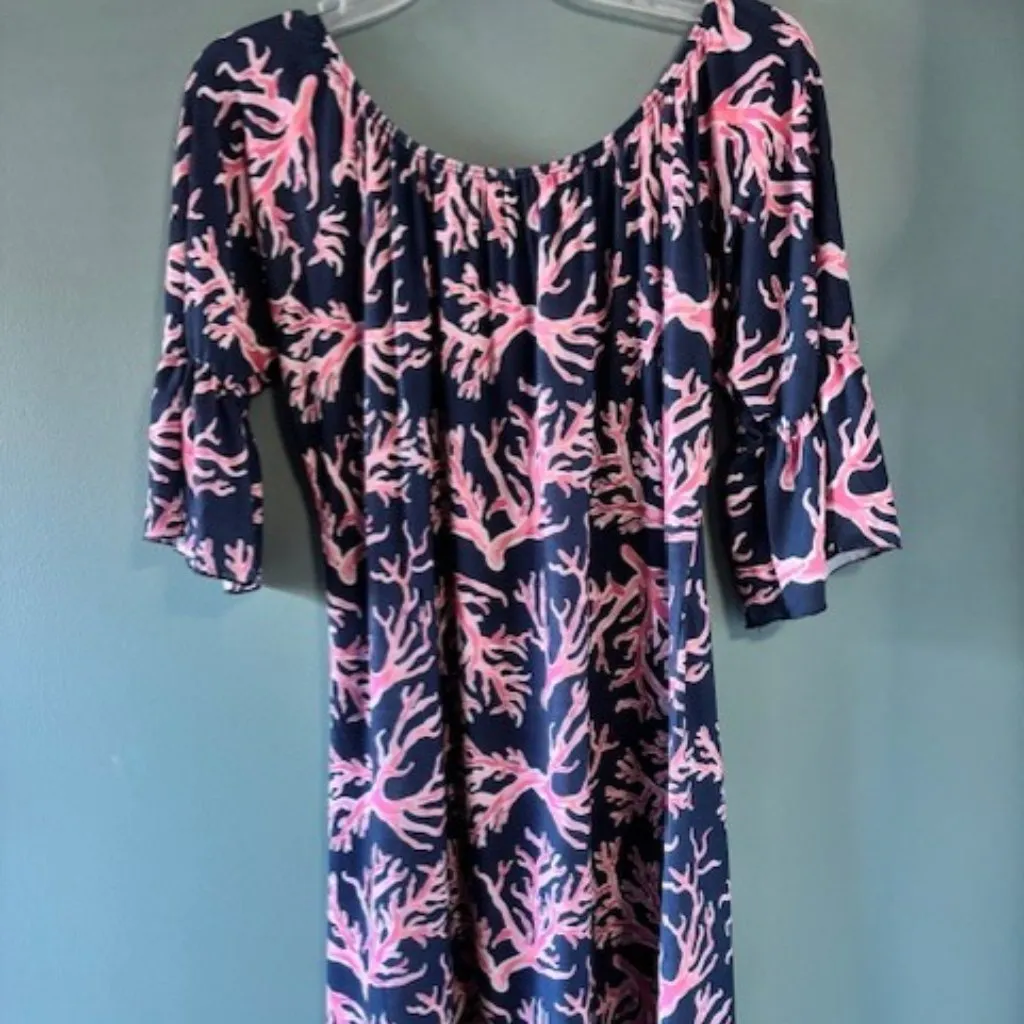 Simply Southern L Navy Pink Dress Coral Reef Tassel Edge Casual Chic Resort Wear - Image 6