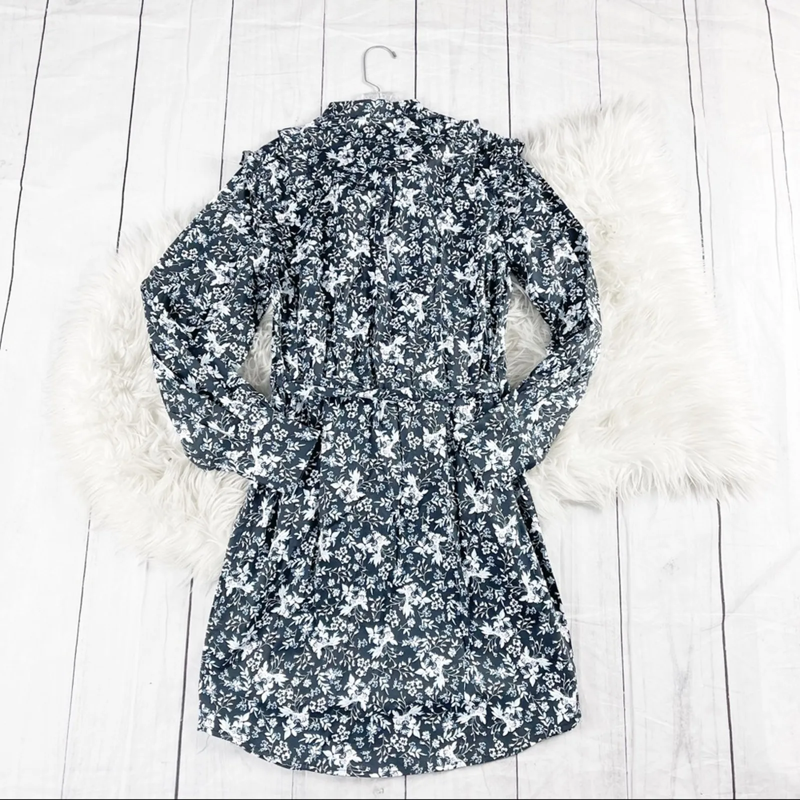 Universal Standard x Erdem The Primrose Ruffle Shirt Dress‎  Black Floral 2 / 4v - Image 5