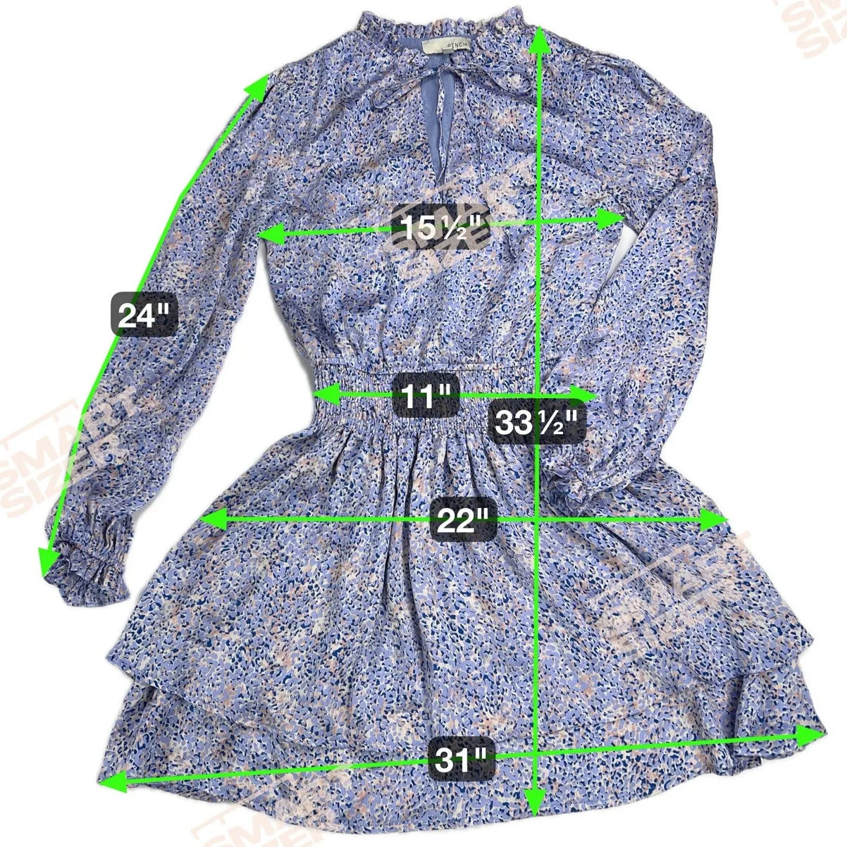 PINCH Tiered Ruffle Skirt Mini Dress Watercolor Pastel Smocked Waist Size S Purple - Image 6