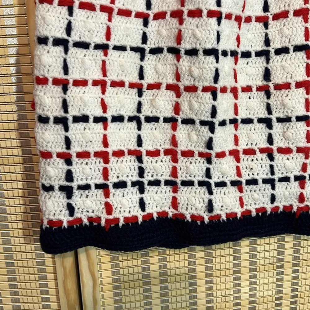 Vintage Probably 1970s Hand Knit Red White and Blue Short Skirt Small 6/8? - Image 4