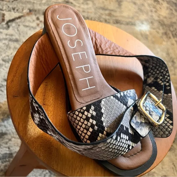 JOSEPH Snake Print Leather Ankle Wrap Block Heel Sandals‎ Size 35 - Image 9