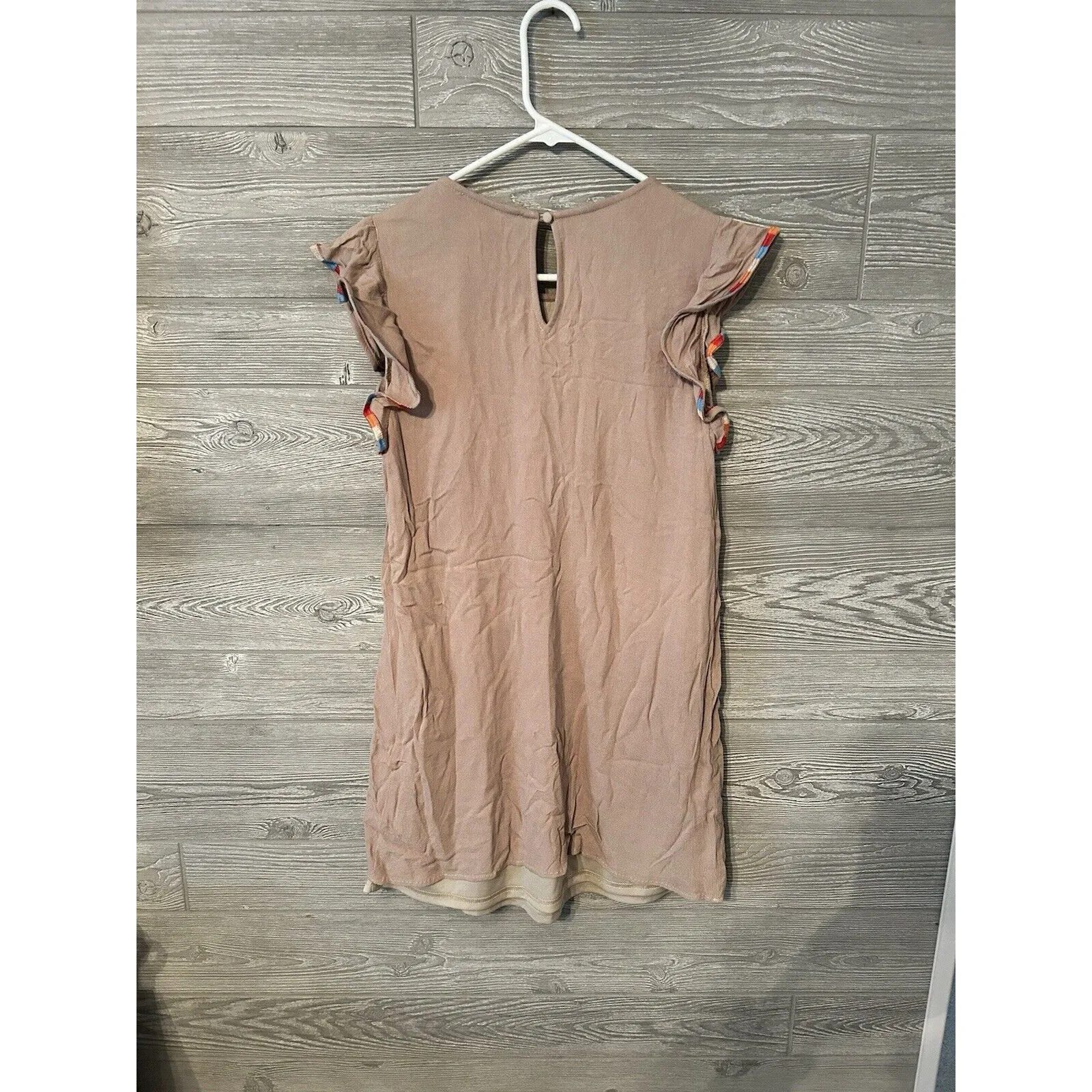Savanna jane tan Aztec embroidered ruffle cap sleeve mini Dress‎ Medium Brown - Image 2
